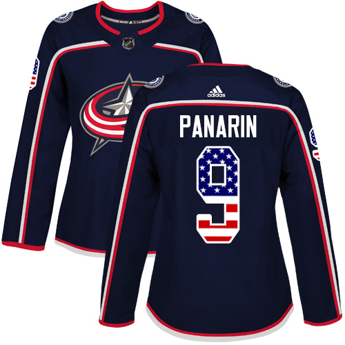 Adidas Blue Jackets #9 Artemi Panarin Navy Blue Home Authentic USA Flag Women's Stitched NHL Jersey - Click Image to Close